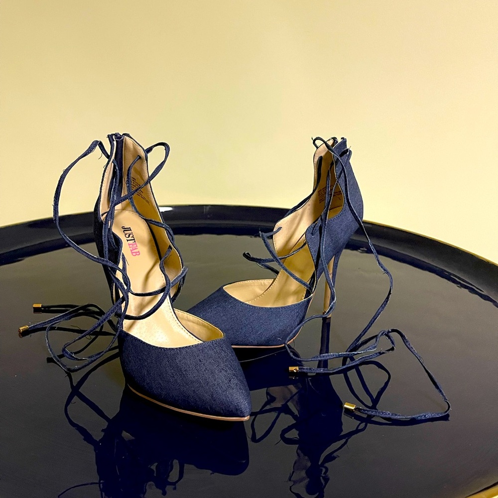 JustFab Denim Lace-up Heels